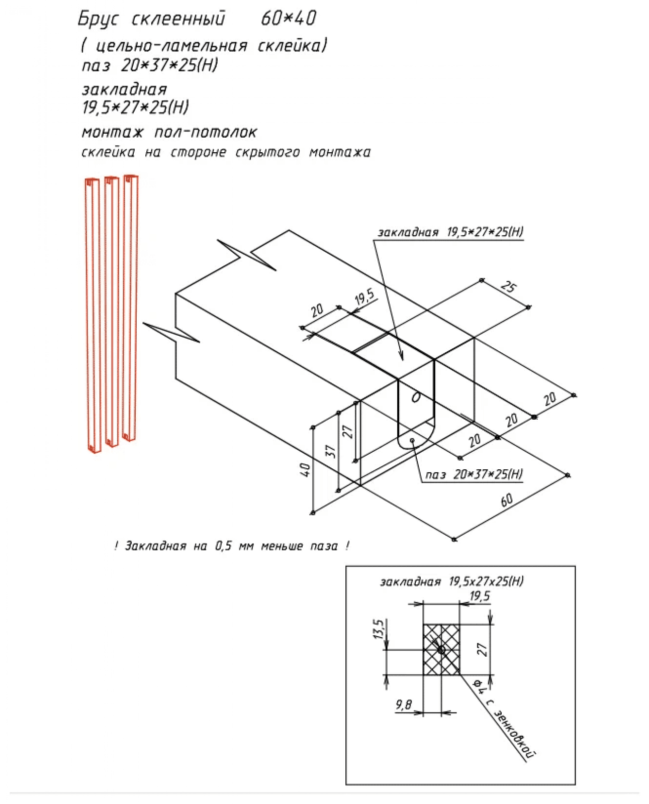 Реечная перегородка из Сосны 40х60мм