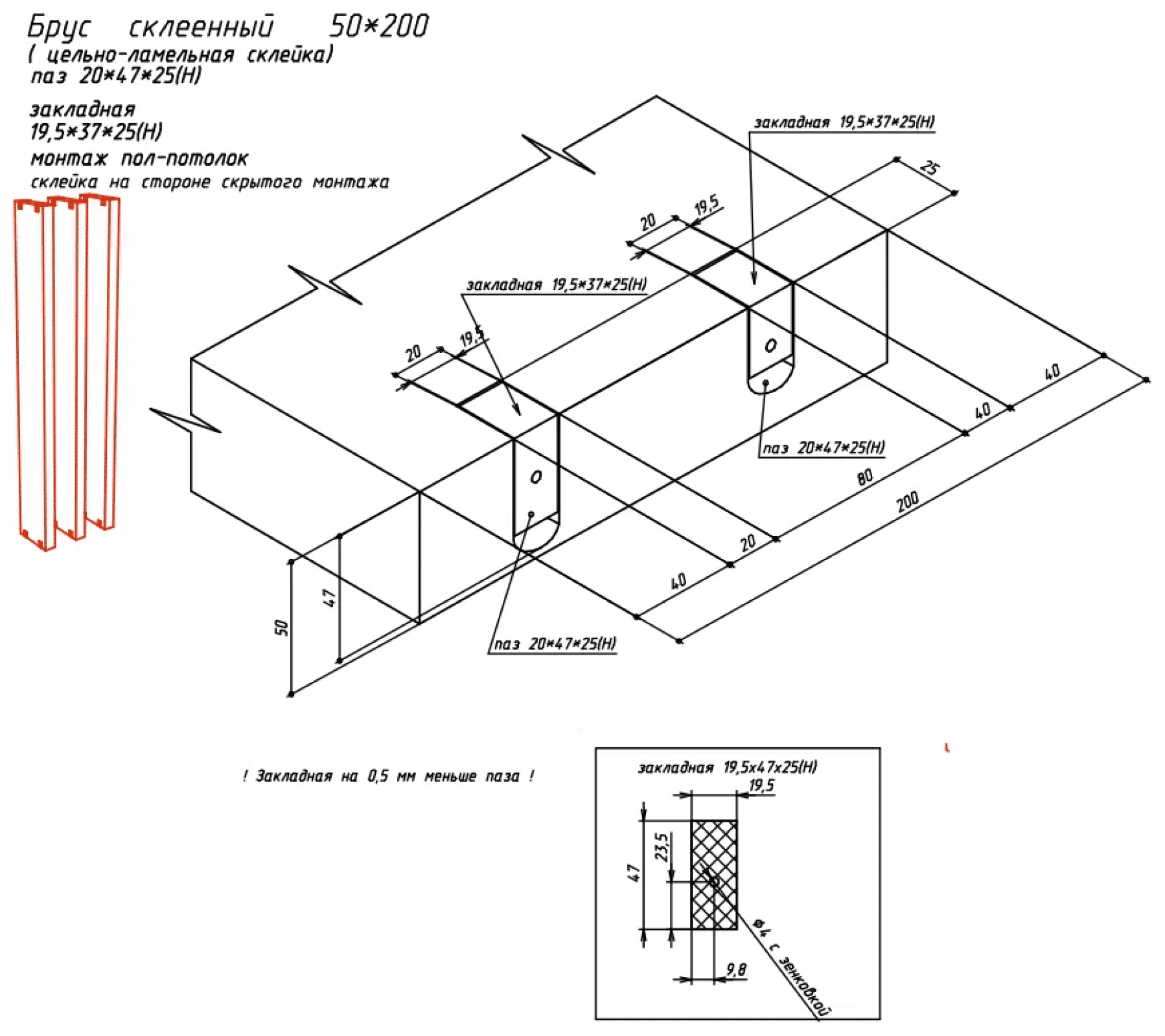 Перегородка с поворотным механизмом из Сосны 40х130мм