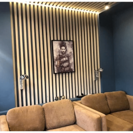 Рейка из массива Сосны 40х40х3000мм для декора стен, цвет 3137, с механизмом скрытого монтажа пол...