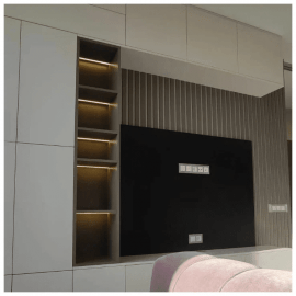 Стеллаж с подсветкой из МДФ в шпоне Дуба. Цена за 1м2.
