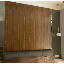 Фрезерованная МДФ панель в шпоне "Американский орех". Стоимость указана за 1м2.
