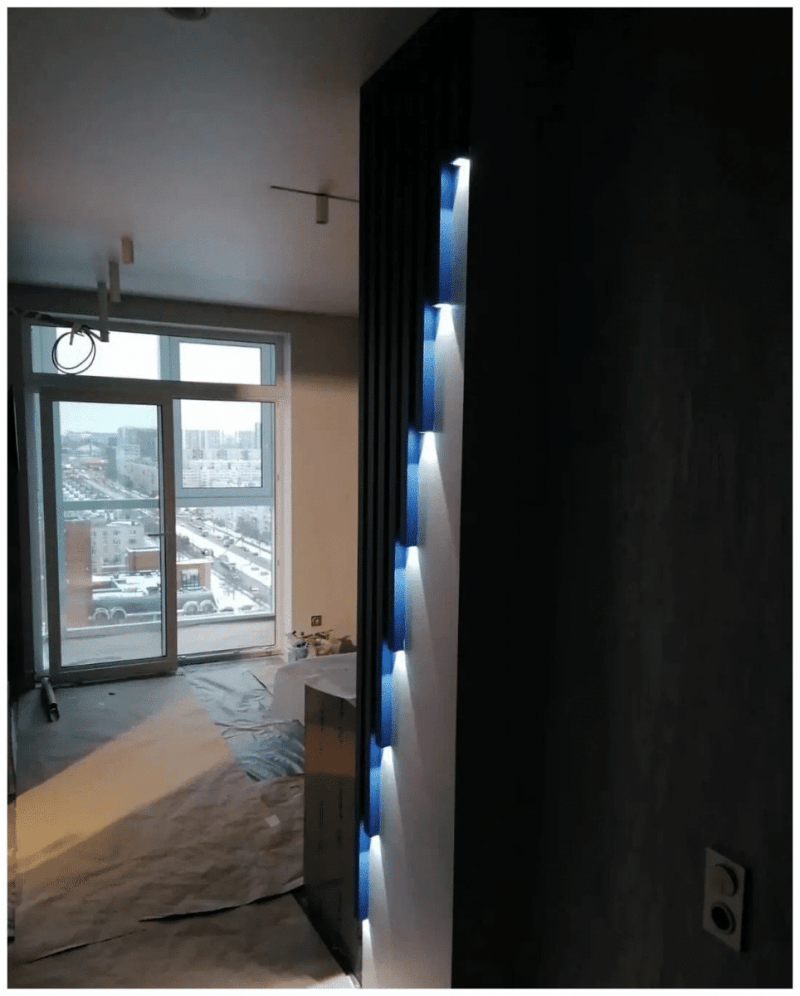 Рейки на стену с точечными светильниками из Сосны 40х40мм