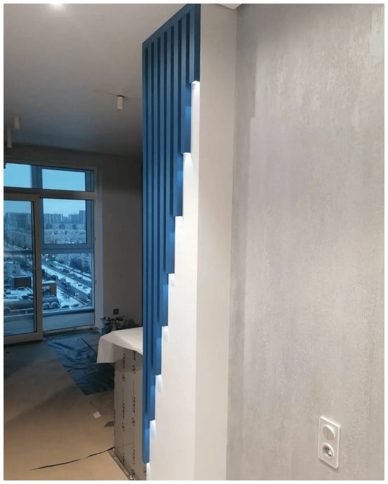 Рейки на стену с точечными светильниками из Сосны 40х40мм