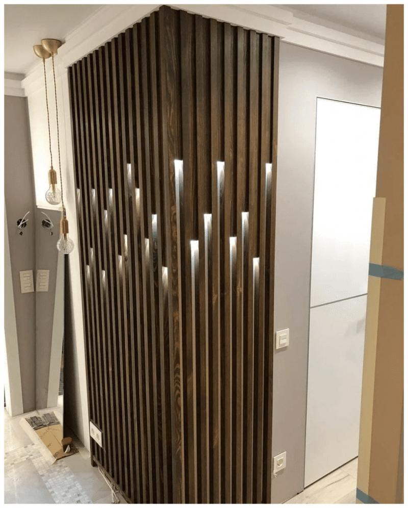 Рейки на стену с точечными светильниками из Сосны 40х30мм