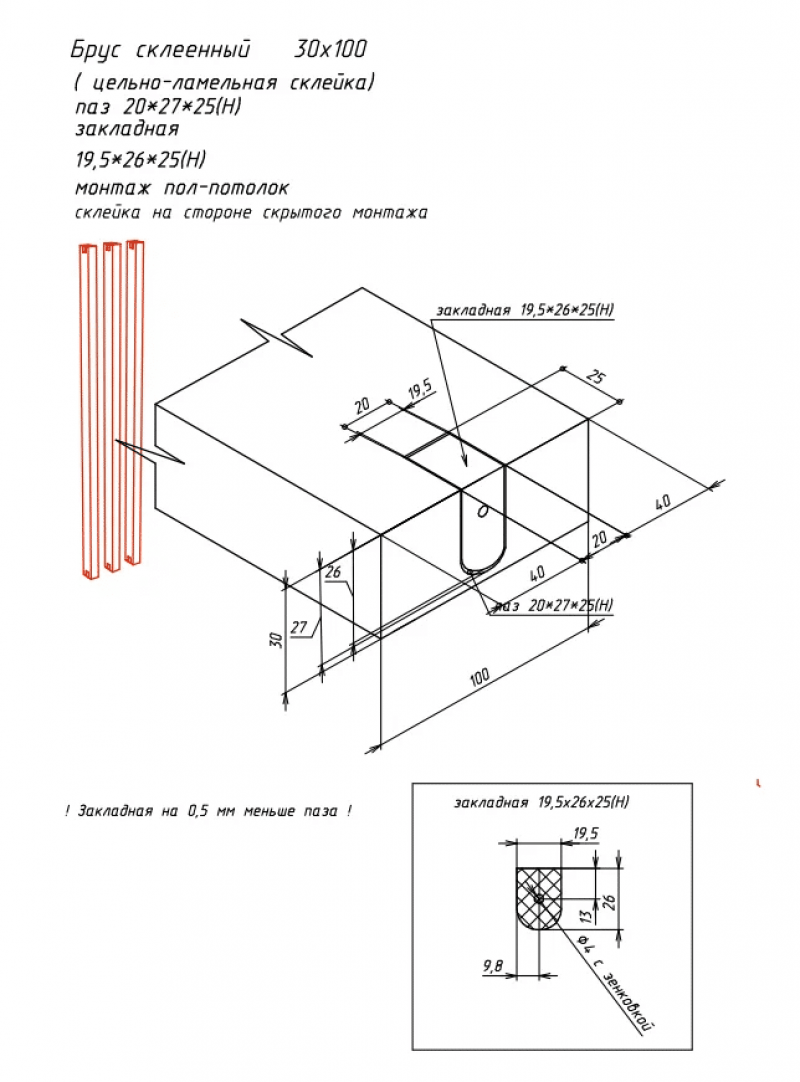 Г-образная перегородка для зонирования из Бука 50х100мм